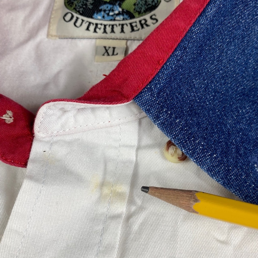 Cumberland Outfitters Mens XL Red White Blue Colorblock Denim Western Shirt - Picture 4 of 8